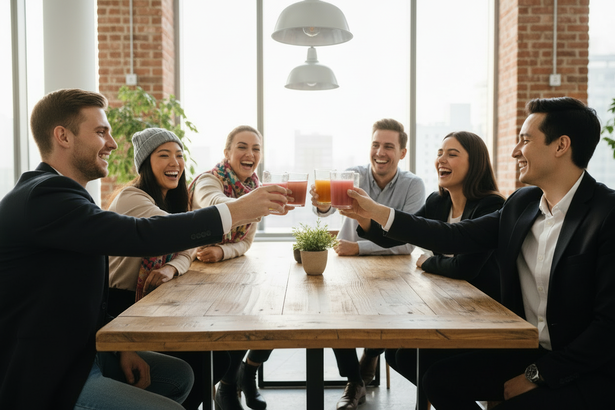 Creatives Toasting with Muted Colors